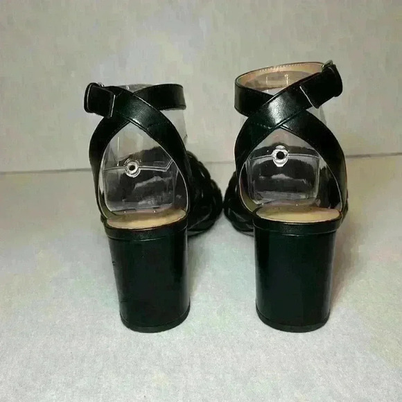 Crown & Ivy Black Blakely Puff Braided Block Heel with Buckle Closure Womens 8.5 - Picture 5 of 13